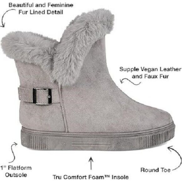 Journee Collection Women's Sibby Winter Ankle Boot Faux Fur Trim Grey Size 9 - Picture 7 of 9